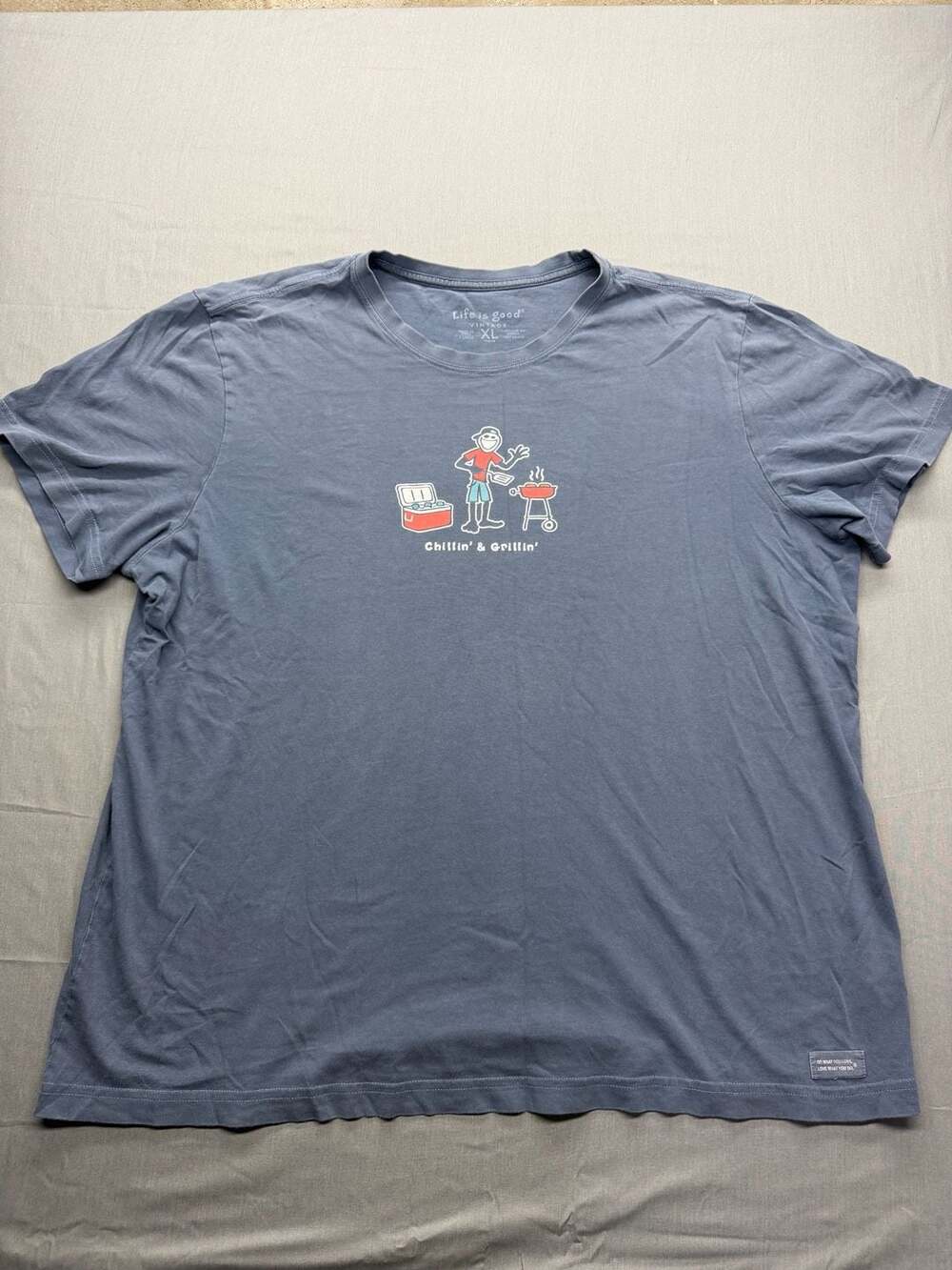 Life is Good Vintage Chillin and Grillin T-Shirt Men's XL Blue BBQ Cookout